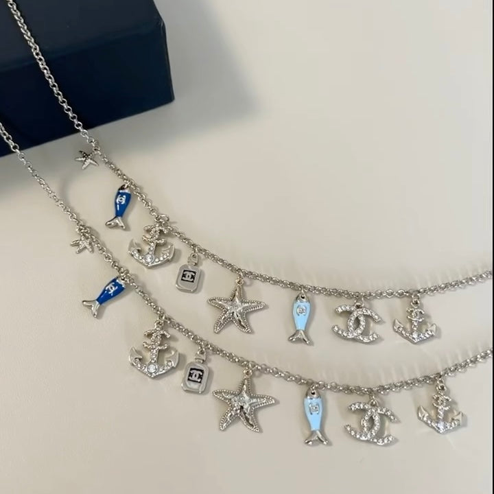 Chanel 25C Ocean Fish Dangle Necklace Bracelet
