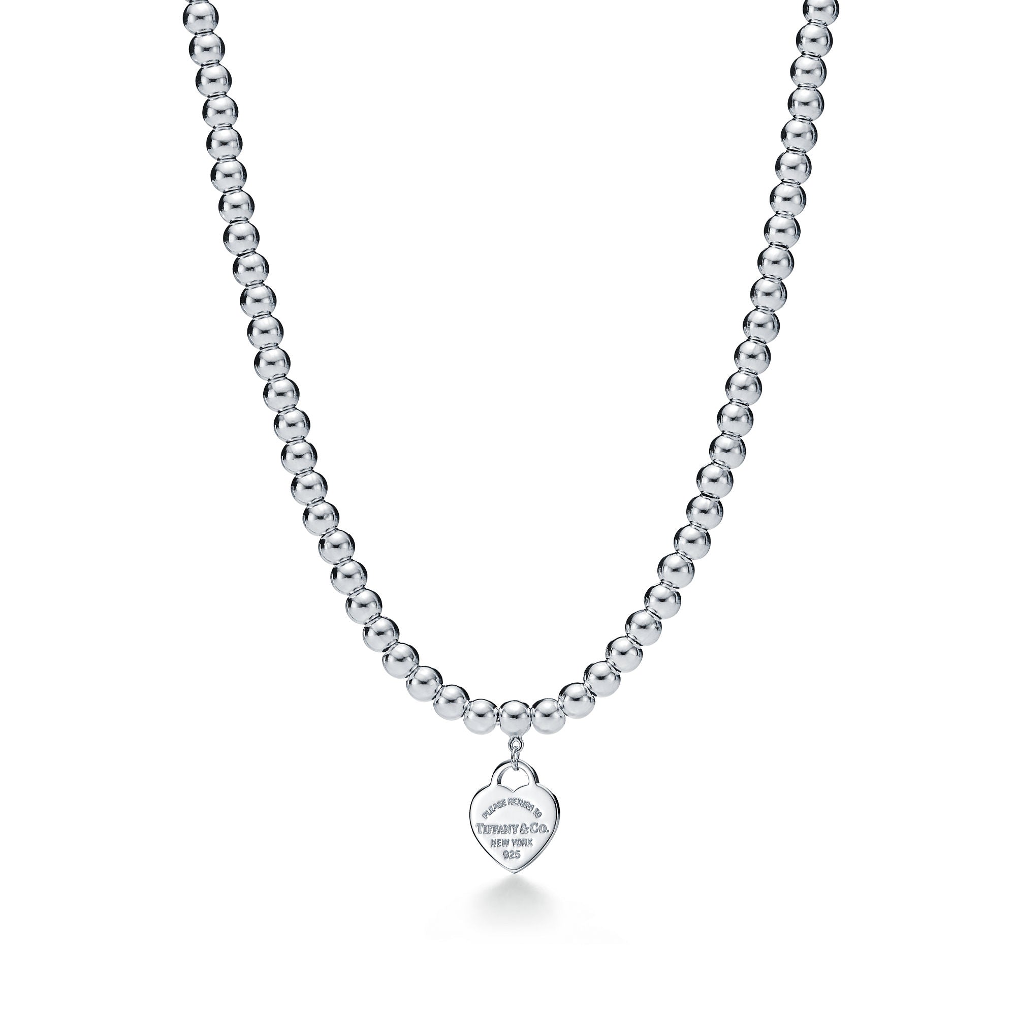 Tiffany Return to Tiffany Tiffany Blue Heart Tag Bead Necklace in Silver