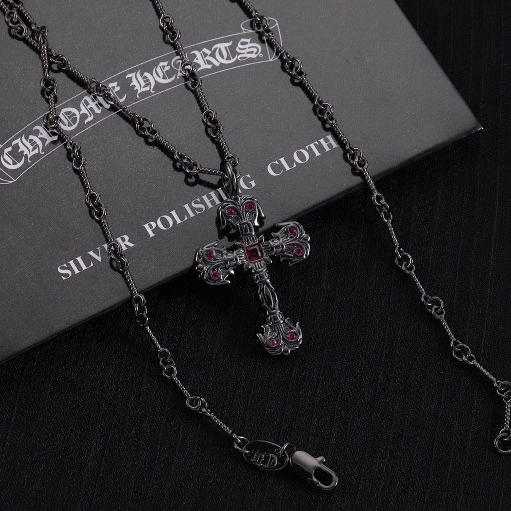 Chrome Hearts Black Purple Diamond Necklace