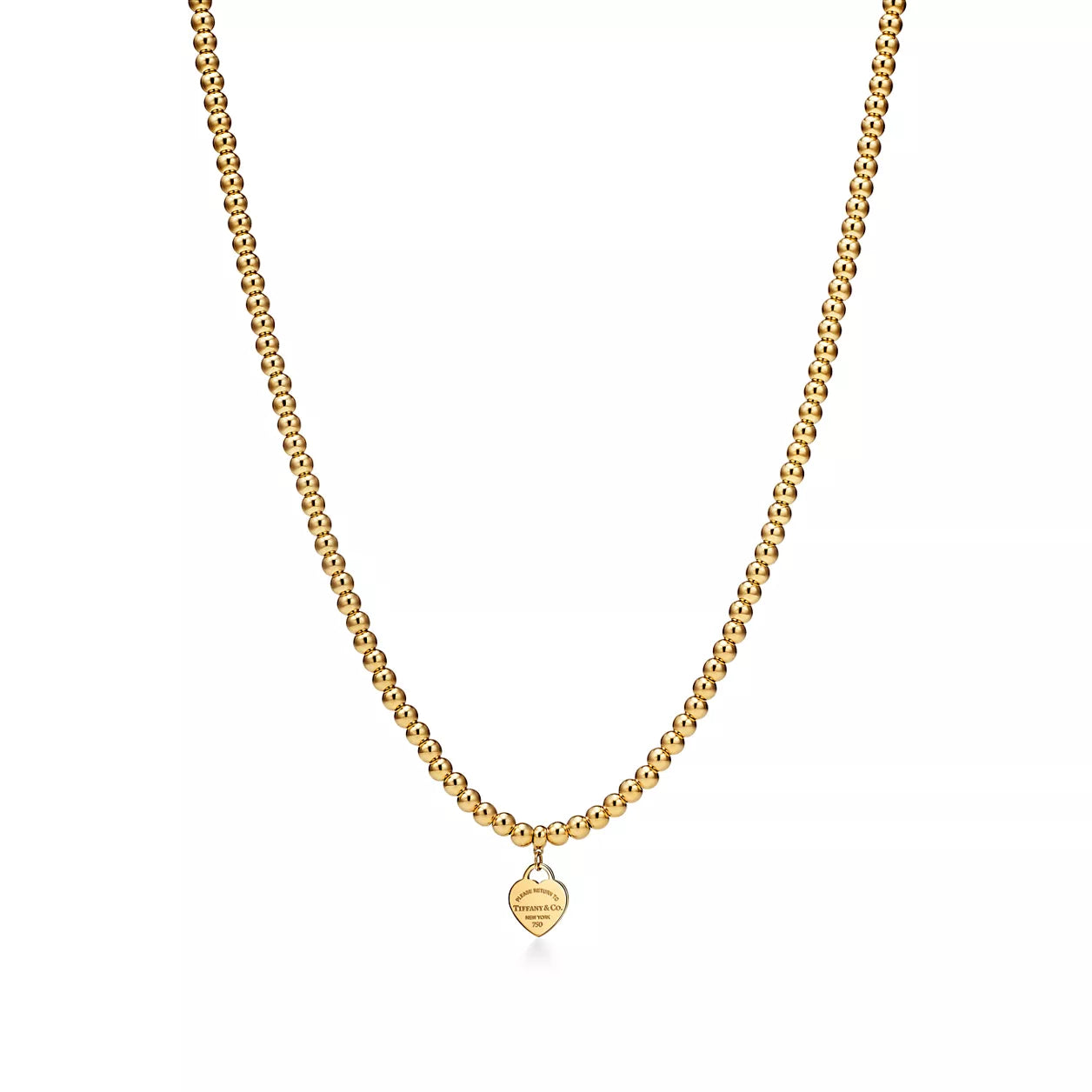 Tiffany Return to Tiffany Heart Tag Bead Necklace in Yellow Gold, Mini