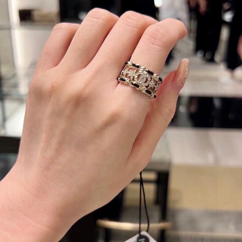 Chanel Black Leather Star Ring