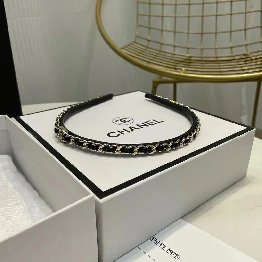 Chanel Black Leather Hair Band