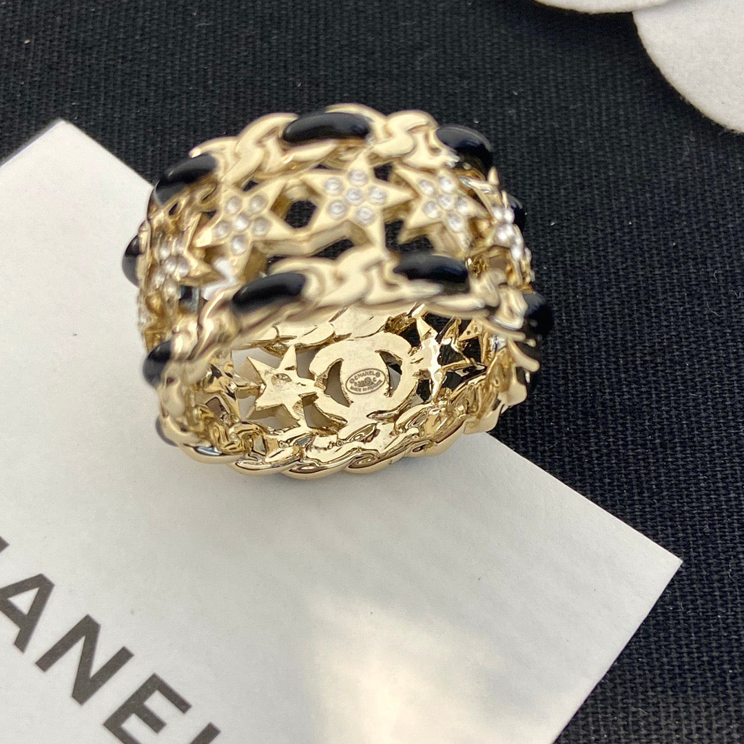 Chanel Black Leather Star Ring