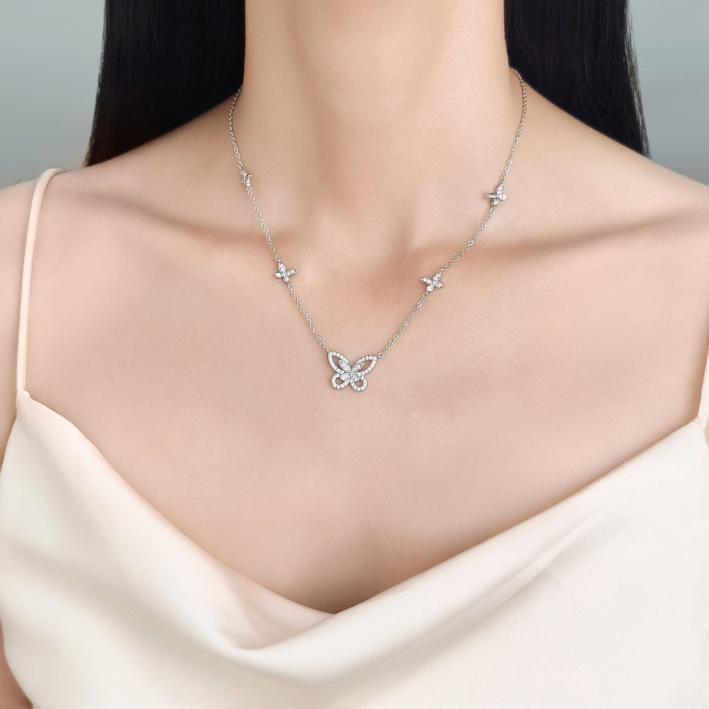 VCA Diamond Butterfly Flower Necklace